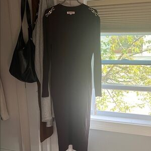 Nanette Lepore Brown Long Sleeve Dress with Gold Chain Detail